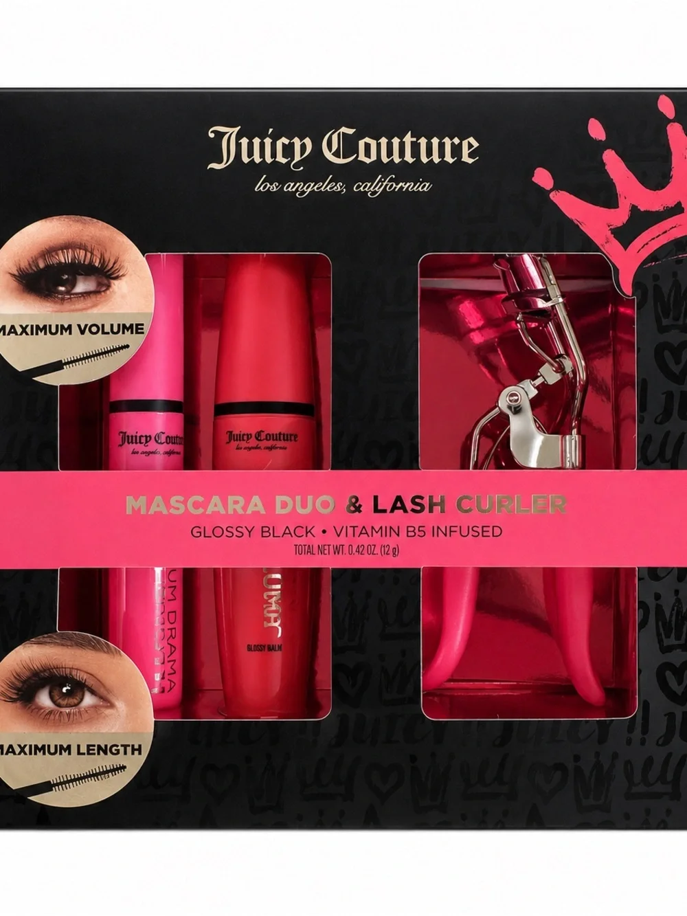 Juicy Couture Mascara Duo & Lash Curler Set Glossy Black Vitamin B5 New With Box